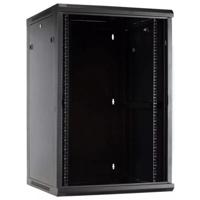 DSIT 27U wandmontage-serverkast met glazen deur, 600x600x1300 mm, zwart
