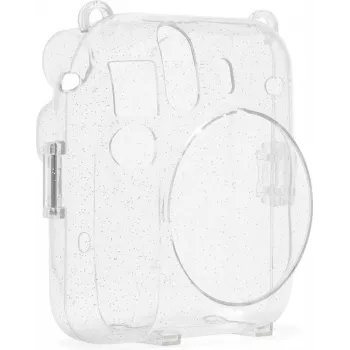 Fujifilm Instax Mini 12 glitter cover - transparante glitter cameratas met verstelbare schouderband, magneetsluiting, op maat gemaakte PU-leer en PVC bescherming voor Instax Mini 12