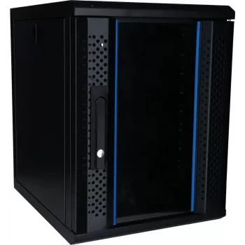 DSIT 9U 10 inch wandmontage-serverrack met glazen deur, 370x450x486 mm, zwart