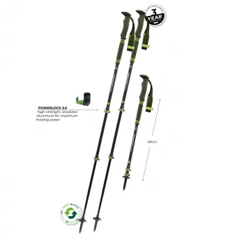 Komperdell Carbon Pro Zero telescoop-trekkingstokken, carbon schacht met titanal onderstuk, Powerlock 3.0, Trek Pro 280 foam greep, Vario teller