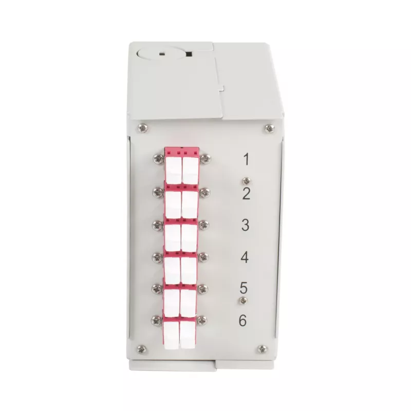 EFB DIN-rail verdeelbox OM4, 12x LC-pigtail, 6x LC-duplex koppeling, lichtgrijs