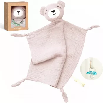 Momcozy katoenen knuffelbeer pluche voor baby's, roze
