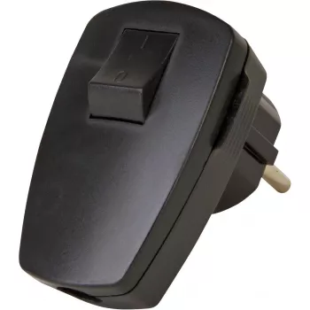 Kopp kunststof veiligheidsstekker met tuimelschakelaar, zwart, 16 A, 250 V, 3 x 1,5 mm²