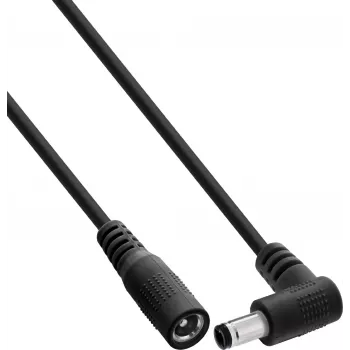 InLine® DC-verlengkabel, haakse stekker, 5,5 x 2,5 mm, zwart, 5 m