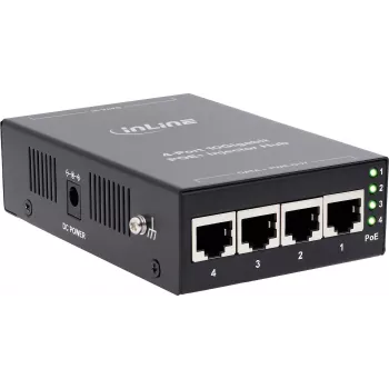 InLine 32304H 4-poorts PoE+ 10Gigabit injector hub, metaal, ventilatorloos, 120W budget