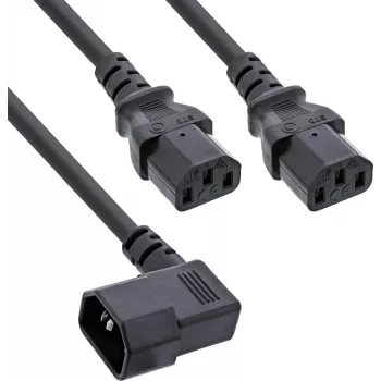 InLine® voeding-Y-kabel, koudapparaat, 1x IEC-C14 haaks naar 2x IEC-C13, 1,8 m