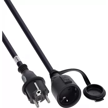 InLine® randaarde verlengkabel, outdoor IP44, aanraakbeveiliging, 2 m, zwart