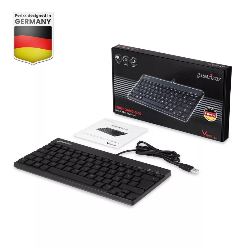 Perixx PERIBOARD-326 DE verlicht USB-toetsenbord, bedraad, zwart