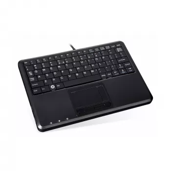 Perixx PERIBOARD-510 H PLUS UK mini-USB-toetsenbord met touchpad en 2-poorts USB-hub, zwart