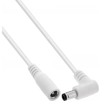 InLine® DC-verlengkabel, haakse stekker, 5,5 x 2,5 mm, wit, 5 m