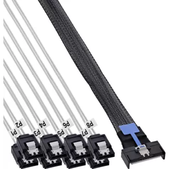 InLine® MCIO x8 breakout-kabel naar 8x SATA, 1 m