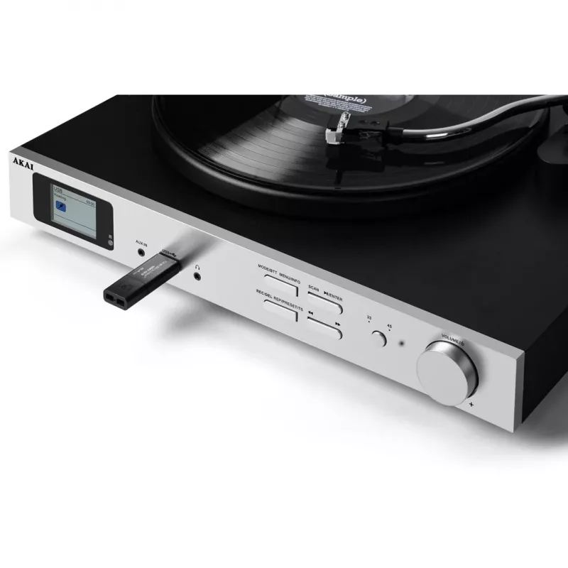 AKAI ATT-500SP platenspeler met riemaandrijving, externe luidsprekers, Bluetooth, USB-opname, zwart