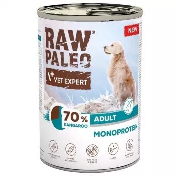 VetExpert Raw Paleo Kangaroo Adult hondennatvoer 400g blik – graanvrij, met één enkele eiwitbron