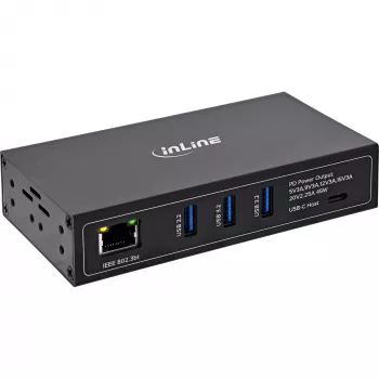 InLine® industriële 4-poorts USB PoE-hub (3x USB-A / 1x USB-C)