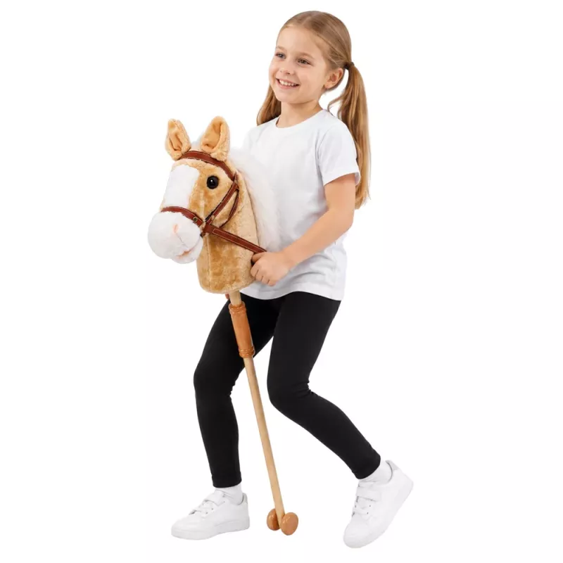 LEAN TOYS stokpaard met galop- en hinnikgeluiden, beige, 100 cm