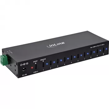 DELOCK InLine® USB 3.2 Gen.1 industriële hub, USB-C, 10-poorts, met voeding