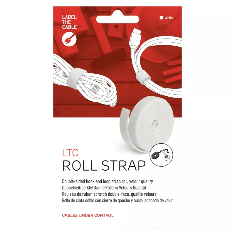 LABEL THE CABLE LTC PRO rolband, dubbelzijdige klittenbandrol, 25 m wit