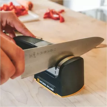 Work Sharp keukenmessenslijper met doortrekmechanisme, 2-traps, hardmetaal & keramiek, zwart/zilver