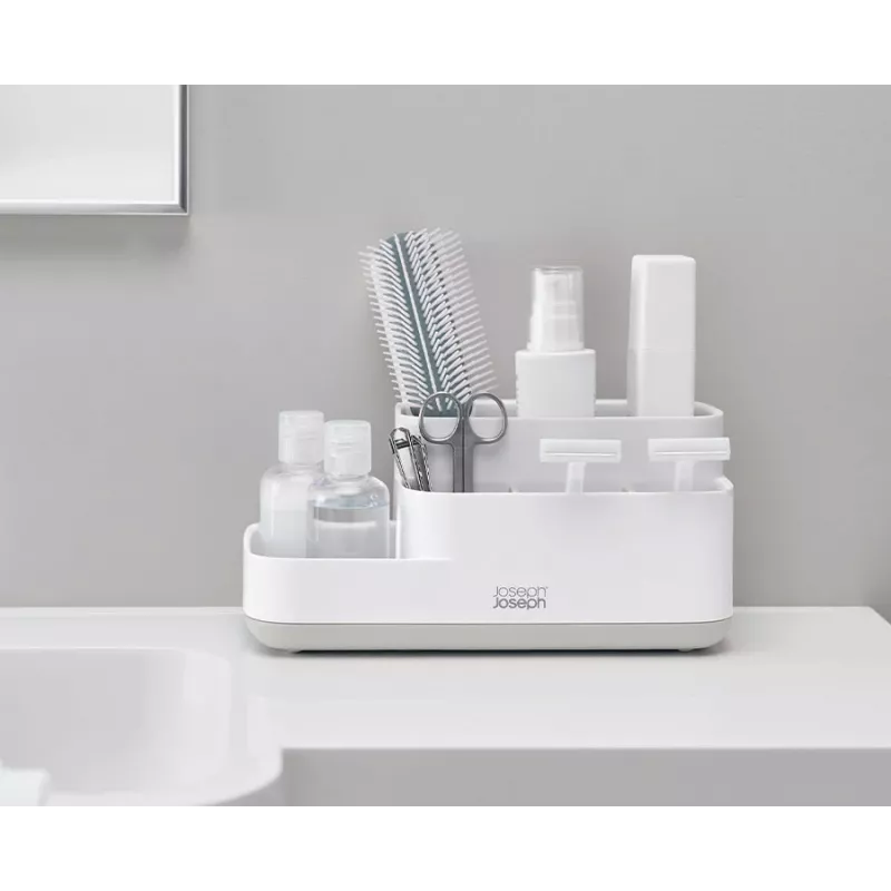 Joseph Joseph EasyStore badkamerorganizer wit/grijs - compacte organizer met meerdere vakken en geventileerde afvoer