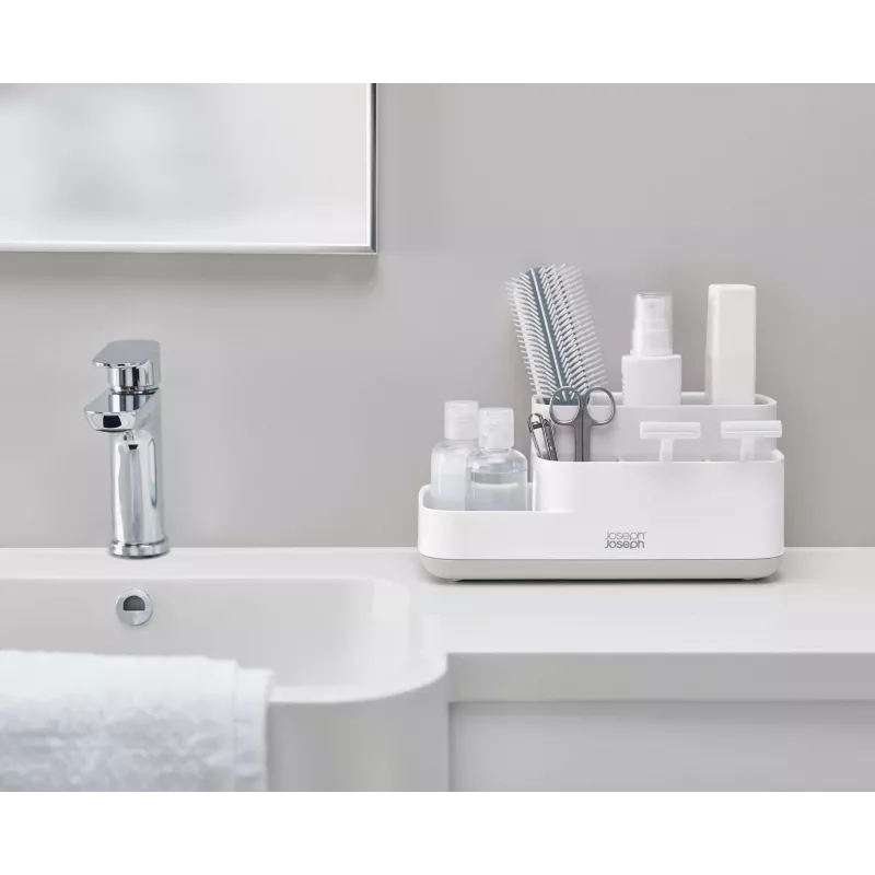 Joseph Joseph EasyStore badkamerorganizer wit/grijs - compacte organizer met meerdere vakken en geventileerde afvoer