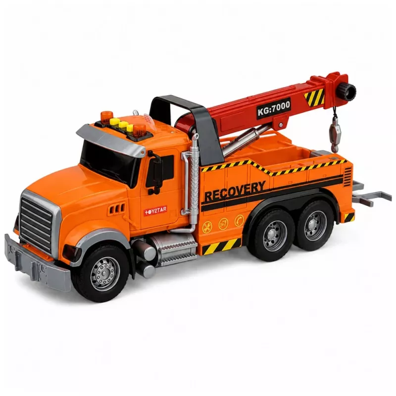 LEAN TOYS takelwagen met kraan pechhulp haak lichten geluiden oranje 1:18