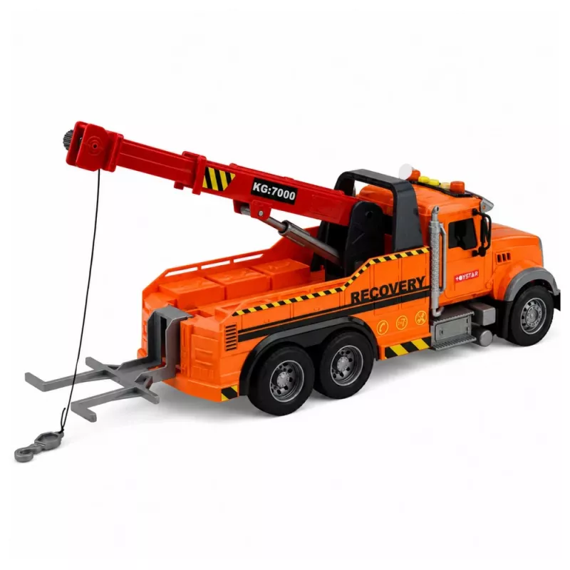 LEAN TOYS takelwagen met kraan pechhulp haak lichten geluiden oranje 1:18