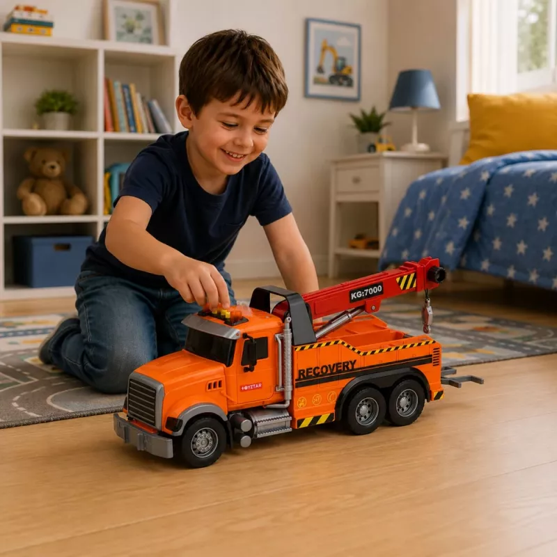 LEAN TOYS takelwagen met kraan pechhulp haak lichten geluiden oranje 1:18