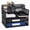 LEAN metalen multifunctionele organizer-rekken voor documenten en accessoires, 3-laags mesh bureau-organizer, zwart