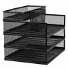 LEAN metalen multifunctionele organizer-rekken voor documenten en accessoires, 3-laags mesh bureau-organizer, zwart