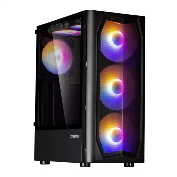 Zalman N4 Rev.1 mid-tower ATX-behuizing met 6 ARGB-ventilatoren, gehard glas, zwart