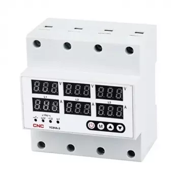 CNC EL240333 spannings- en stroombewakingsrelais, 63A, 3-fasen, DIN-railmontage, instelbare beveiliging