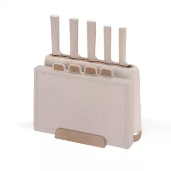 MEO MR-1412-BEIGE MAESTRO messenset met snijplanken en standaard, 5 messen, 2 planken, beige