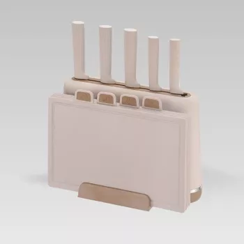 MEO MR-1412-BEIGE MAESTRO messenset met snijplanken en standaard, 5 messen, 2 planken, beige