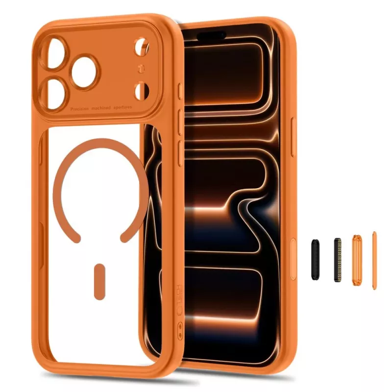Tech-Protect MagPeak MagSafe CC hoesje voor iPhone 17 Pro Max / 18 Pro Max - Cosmic Orange/transparant