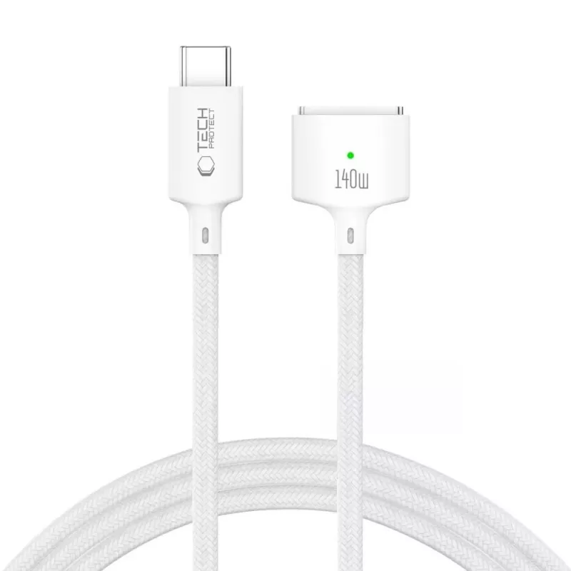 TECH-PROTECT MMC01 Ultraboost magnetische MacBook-kabel USB-C naar MagSafe 3 140W 300cm wit