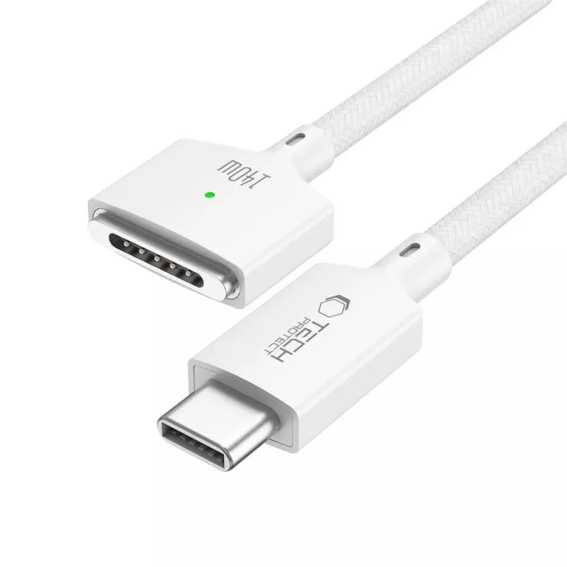 TECH-PROTECT MMC01 Ultraboost magnetische MacBook-kabel USB-C naar MagSafe 3 140W 300cm wit