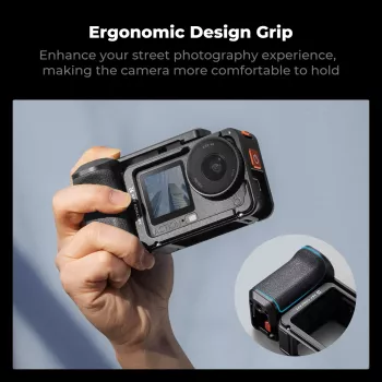 KF camera-cage-beugel met handgreep voor DJI Osmo Action 6 / Action 5 / Action 4 / Action 3, aluminiumlegering, zwart, KF12.0036