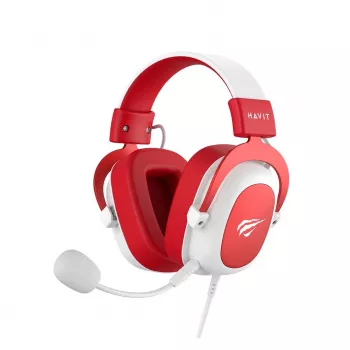 HAV H2002d bedrade gaming-headset met 50-mm-drivers, RGB-LED, geluidsisolerende microfoon, wit/rood