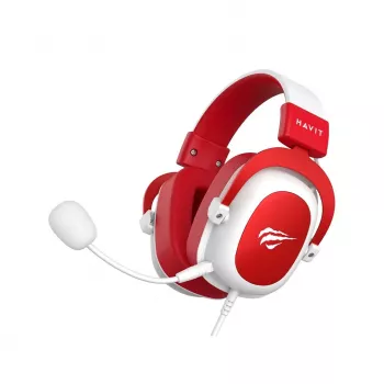 HAV H2002d bedrade gaming-headset met 50-mm-drivers, RGB-LED, geluidsisolerende microfoon, wit/rood