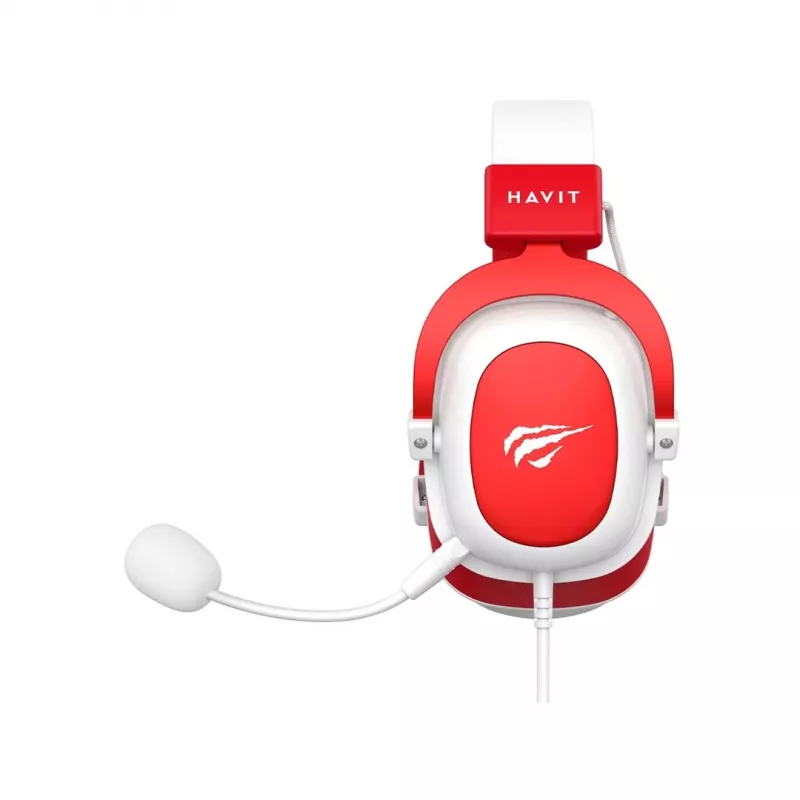 HAV H2002d bedrade gaming-headset met 50-mm-drivers, RGB-LED, geluidsisolerende microfoon, wit/rood