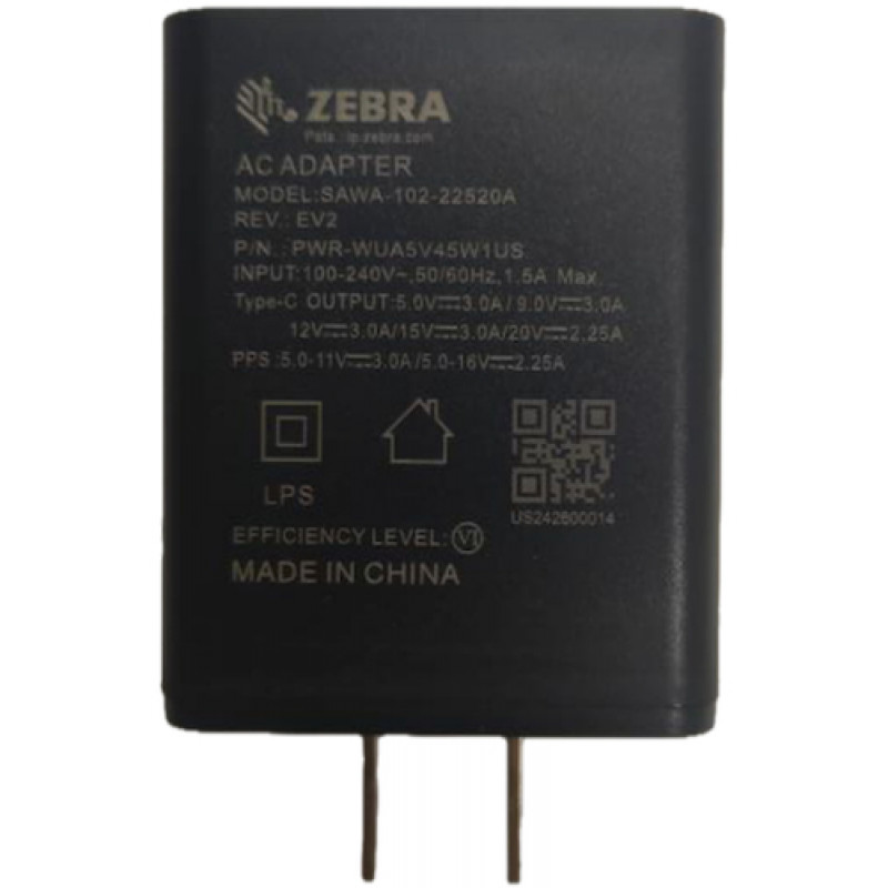 Zebra USB Type-C voedingsadapter met VK-stekker en gebruikte USB-C-kabel