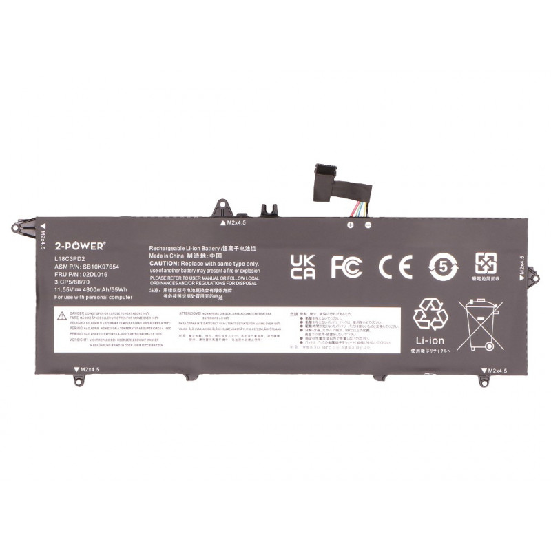 2-Power hoofaccupack Lenovo ThinkPad T490S 20NX - batterij - 55 mAh (2P-02DL013)