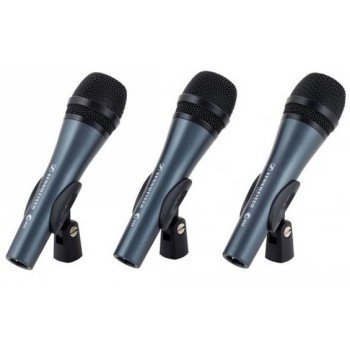 SENNHEISER 3ER-PACK E835, MICROFOONSET MET 3X E835, ZANGMICROFOON, DYNAMISCH, NIER, INCLUSIEF MICROFOONKLEMMEN EN TASSEN