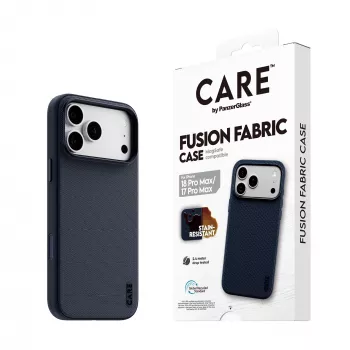CARE by PanzerGlass Fusion Fabric hoesje Blauw met MagSafe voor iPhone 17 Pro Max