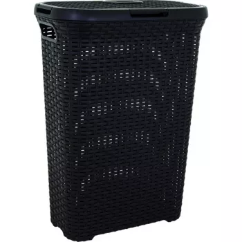 CURVER Style 40L wasbox met klapdeksel, rattaneffect, zwart
