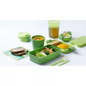 CURVER Lunch&Go rechthoekige levensmiddelenschaal met bestek 1,4L groen