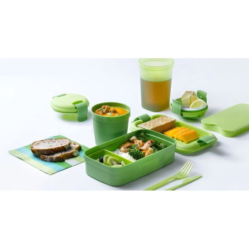 CURVER Lunch&Go rechthoekige levensmiddelenschaal met bestek 1,4L groen