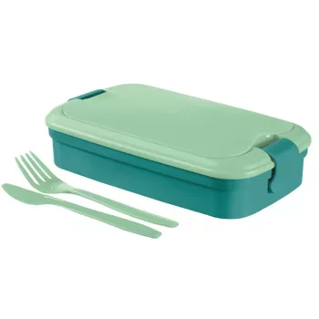 CURVER Lunch&Go rechthoekige levensmiddelenschaal met geïntegreerd bestek, 1,4L, blauw