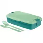 CURVER Lunch&Go rechthoekige levensmiddelenschaal met geïntegreerd bestek, 1,4L, blauw