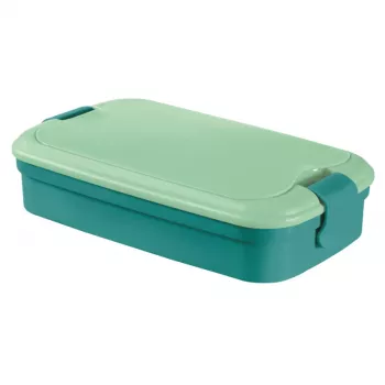 CURVER Lunch&Go rechthoekige levensmiddelenschaal met geïntegreerd bestek, 1,4L, blauw